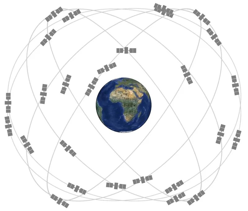 Illustration of constellation of satellites surrounding Earth jpeg